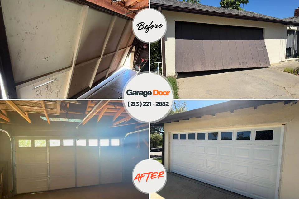 Before and after: garage door repair Strum, WI